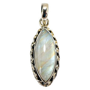 Vintage Rainbow Moonstone Pendant – Sterling Silver SJ925, Marquise Cabochon